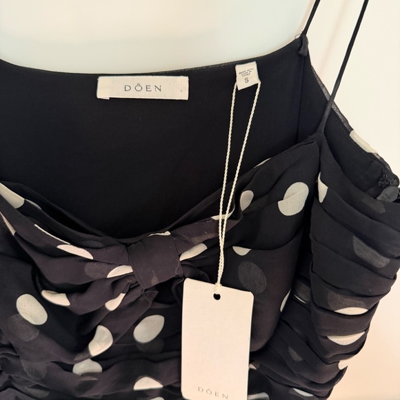 DÔEN Maryanna bow-detailed ruched polka-dot silk-georgette midi dress NWT - Picture 7 of 10